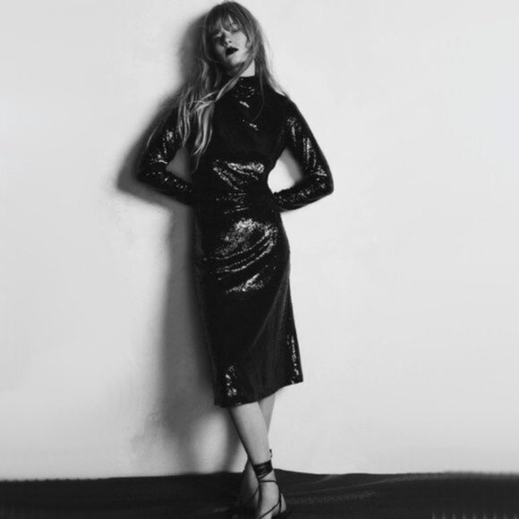 NWT Zara brown sequin long sleeve knit midi holiday dress, S - Picture 7 of 16